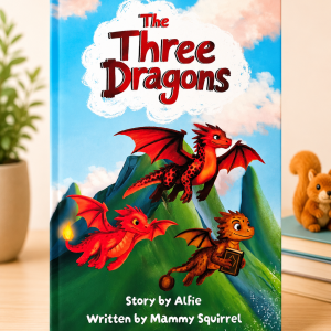 The Three Dragons children's book, story by Alfie and written by Mammy Squirrel