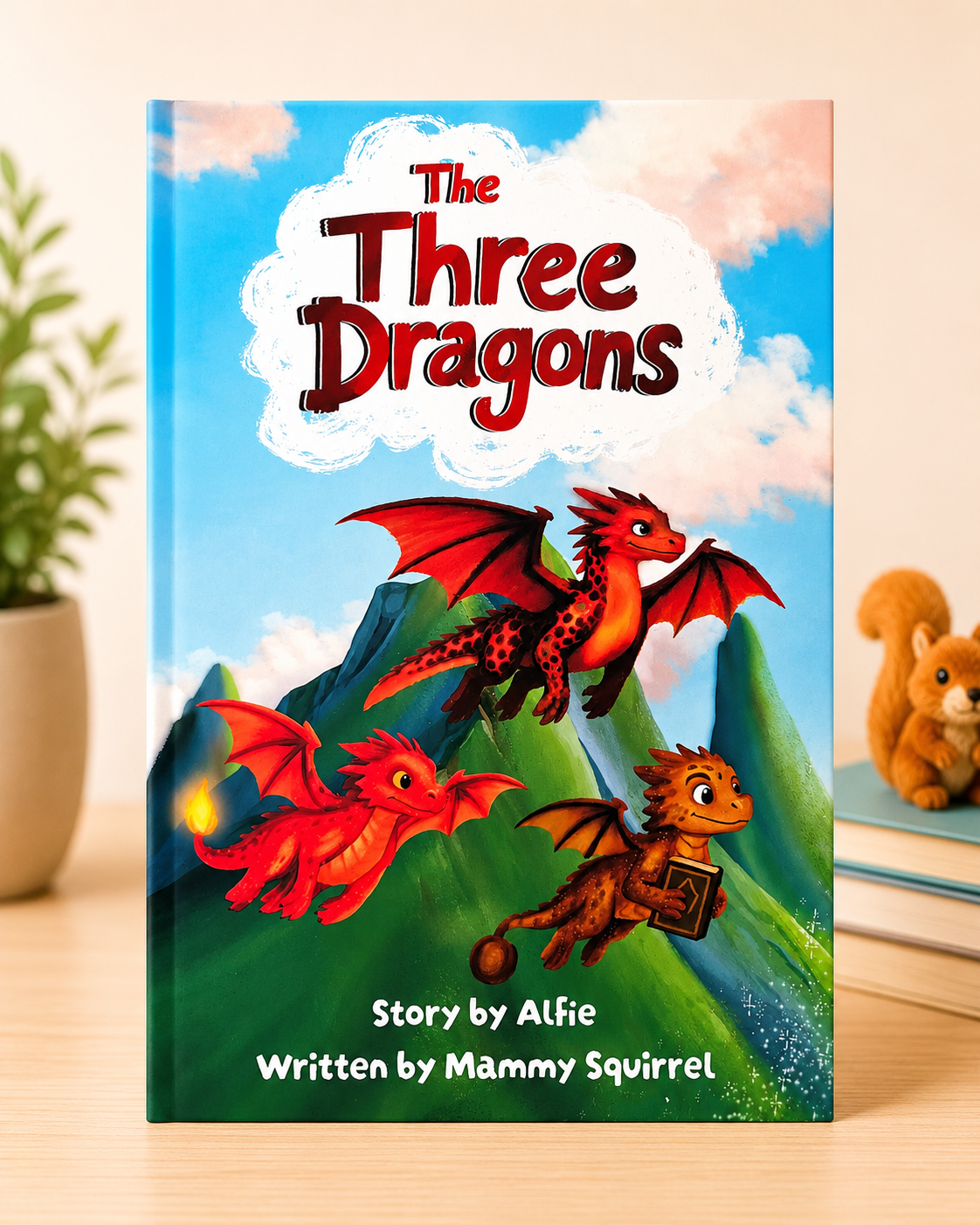 The Three Dragons children's book, story by Alfie and written by Mammy Squirrel