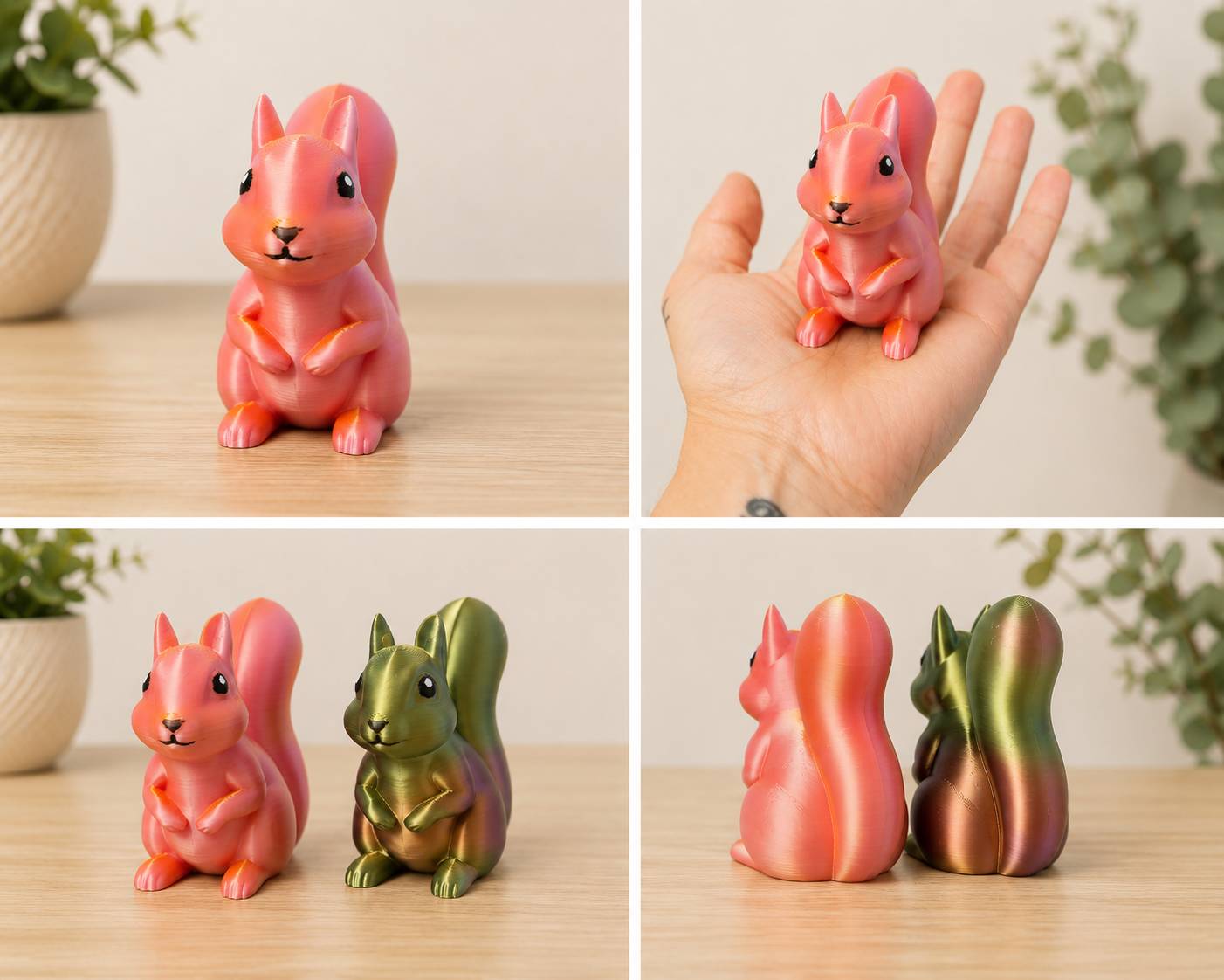 Little and big iridescent Side Quest Squirrels
