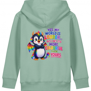 Yes, My World Is Louder – Kids’ Rainbow Dragon Penguin Hoodie
